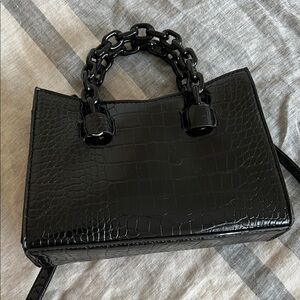 Forever 21 Black Croc-Textured Satchel